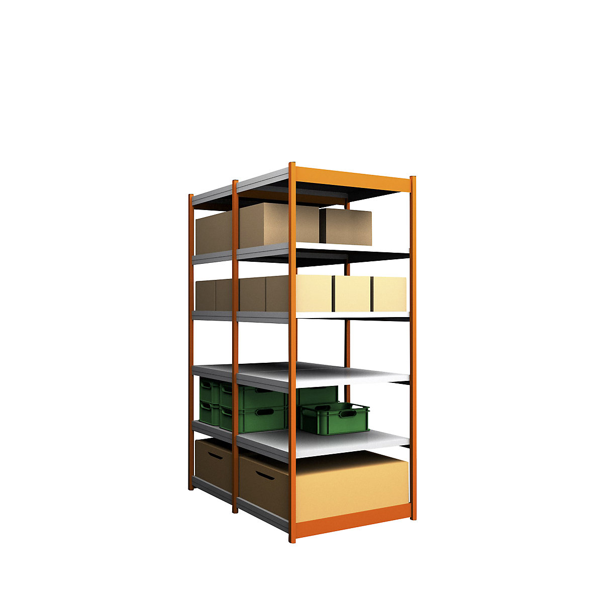 Scaffale a innesto stabile, con 2 lati utili – hofe, altezza scaffale 2500 mm, arancio / zincato, larghezza ripiani 1025 mm, sc. base, larghezza x profondità 1025 x 800 mm-0