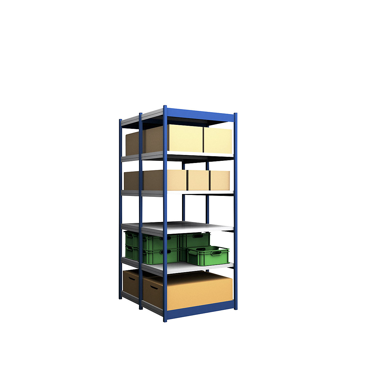 Scaffale a innesto stabile, con 2 lati utili – hofe, altezza scaffale 2500 mm, blu / zincato, larghezza ripiani 1025 mm, sc. base, larghezza x profondità 1025 x 600 mm-0