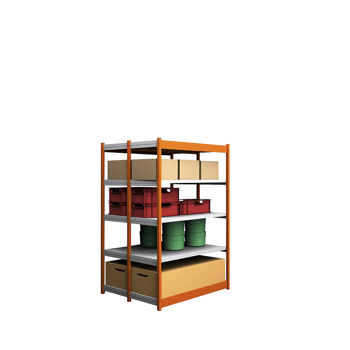 Scaffale a innesto stabile, con 2 lati utili – hofe, altezza scaffale 2000 mm, arancio / zincato, larghezza ripiani 1325 mm, sc. base, larghezza x profondità 1325 x 500 mm-0