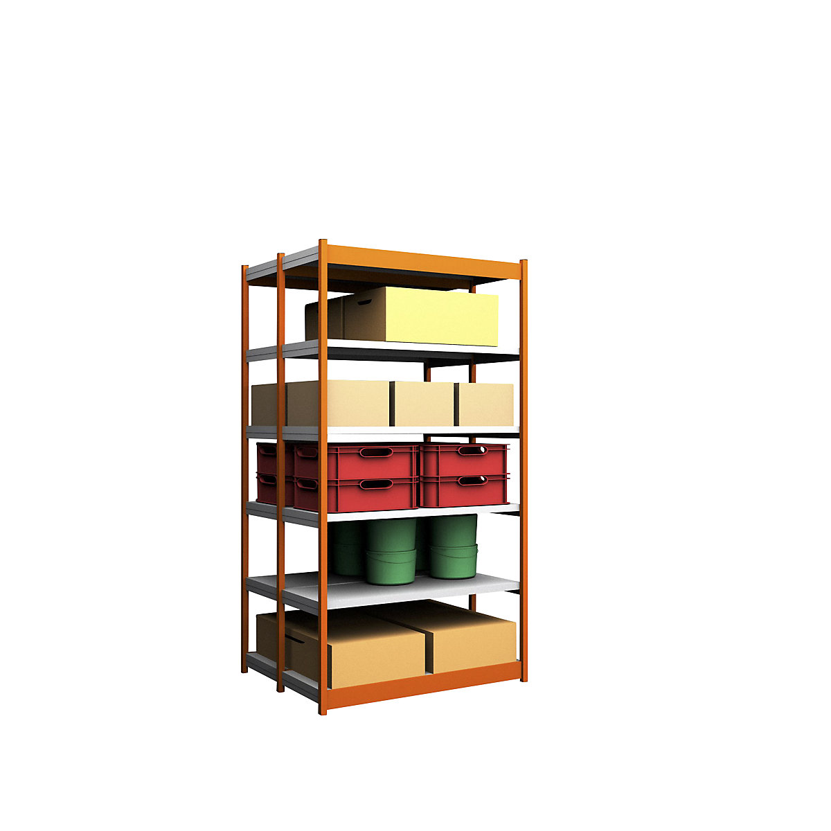 Scaffale a innesto stabile, con 2 lati utili – hofe, altezza scaffale 2500 mm, arancio / zincato, larghezza ripiani 1325 mm, sc. base, larghezza x profondità 1325 x 500 mm-0