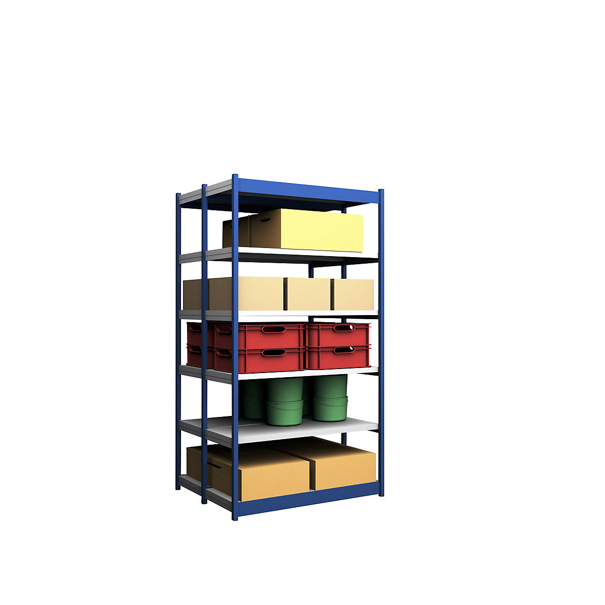 Scaffale a innesto stabile, con 2 lati utili – hofe, altezza scaffale 2500 mm, blu / zincato, larghezza ripiani 1325 mm, sc. base, larghezza x profondità 1325 x 500 mm-0