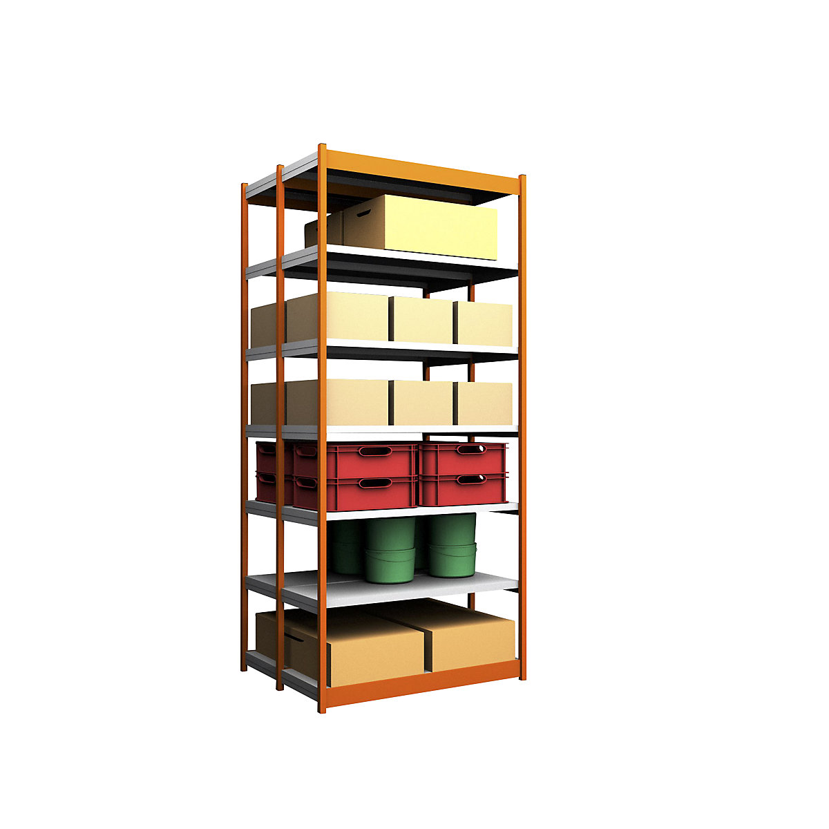 Scaffale a innesto stabile, con 2 lati utili – hofe, altezza scaffale 3000 mm, arancio / zincato, larghezza ripiani 1325 mm, sc. base, larghezza x profondità 1325 x 500 mm-0