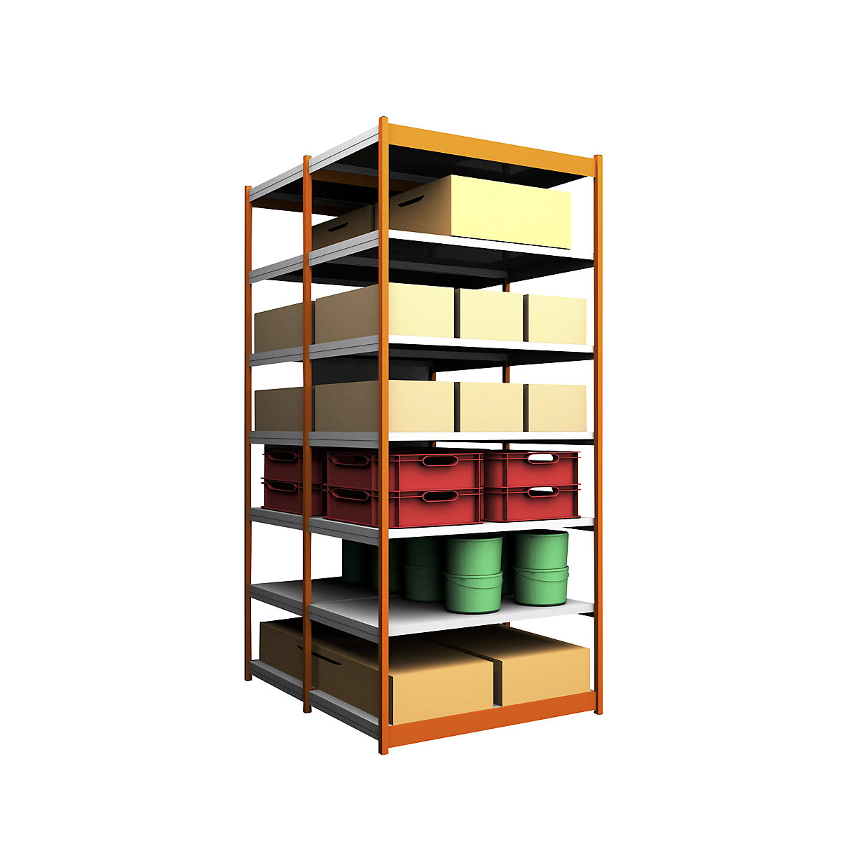 Scaffale a innesto stabile, con 2 lati utili – hofe, altezza scaffale 3000 mm, arancio / zincato, larghezza ripiani 1325 mm, sc. base, larghezza x profondità 1325 x 800 mm-0