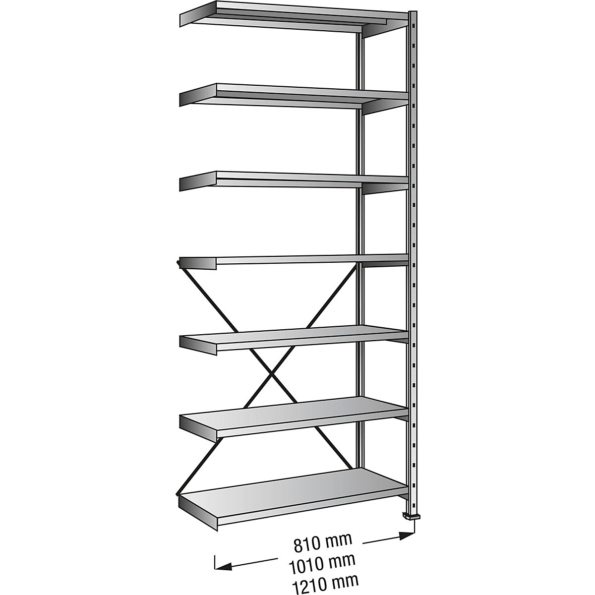 Scaffale a innesto, zincato, 7 ripiani, altezza 2640 mm, larghezza scaffale 800 mm, profondità 500 mm, scaffale aggiuntivo-0