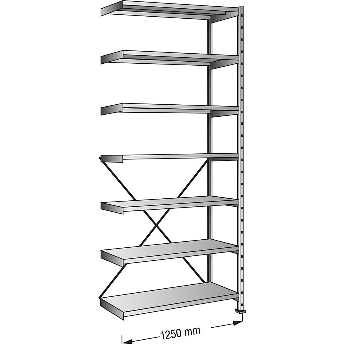 Scaffale a innesto, zincato, 7 ripiani, altezza 3000 mm, larghezza scaffale 1200 mm, profondità 800 mm, scaffale aggiuntivo-0
