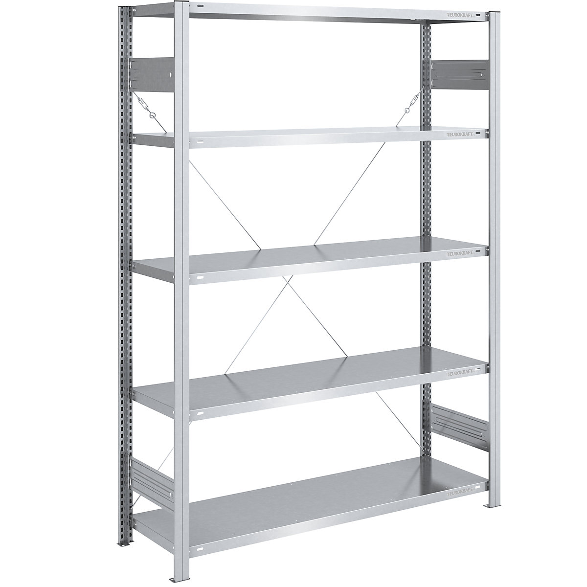 Scaffale lungo a innesto, zincato – eurokraft pro, altezza 2000 mm, portata campata 1600 kg, versione leggera, scaffale portante, largh. x prof. 1300 x 500 mm-0