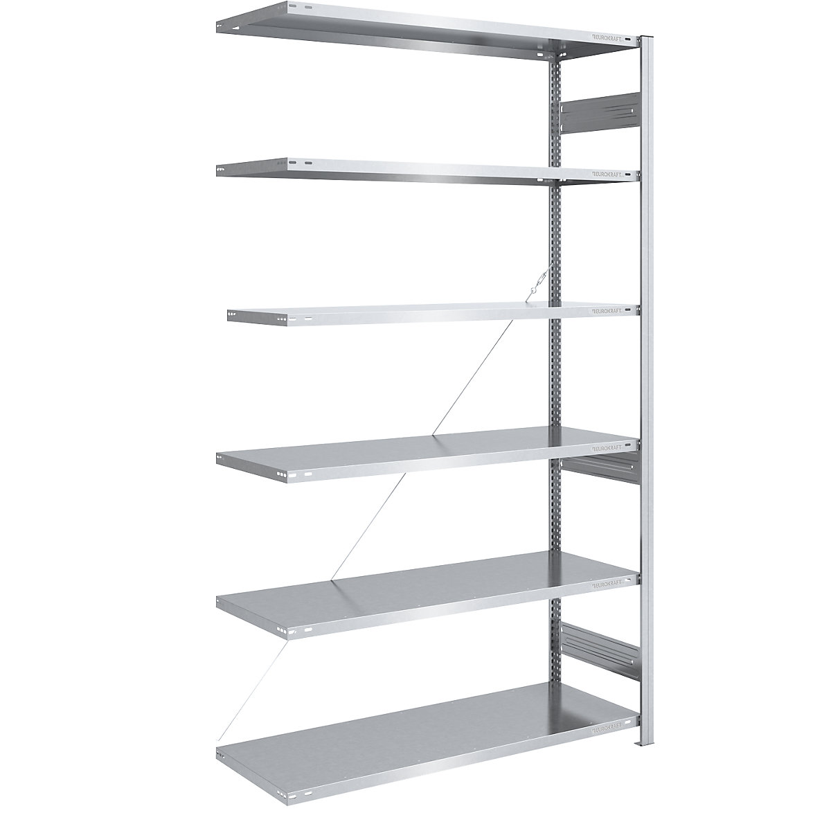 Scaffale lungo a innesto, zincato – eurokraft pro, altezza 2500 mm, portata campata 2500 kg, scaffale aggiuntivo, largh. x prof. 1300 x 600 mm-0