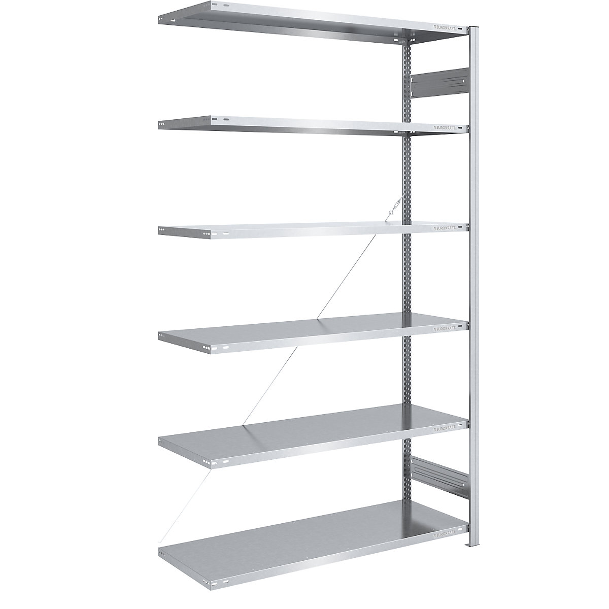 Scaffale lungo a innesto, zincato – eurokraft pro, altezza 2500 mm, portata campata 1000 kg, scaffale aggiuntivo, largh. x prof. 1300 x 600 mm-0