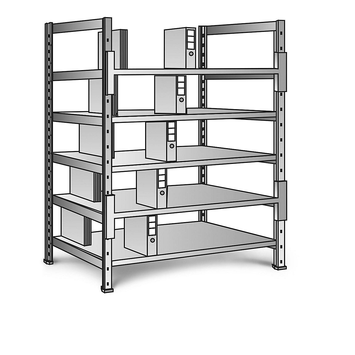 Scaffale a innesto per archivio, zincato, altezza 1920 mm, 2 lati utili, largh. x prof. ripiano 1000 x 600 mm, struttura di base-0