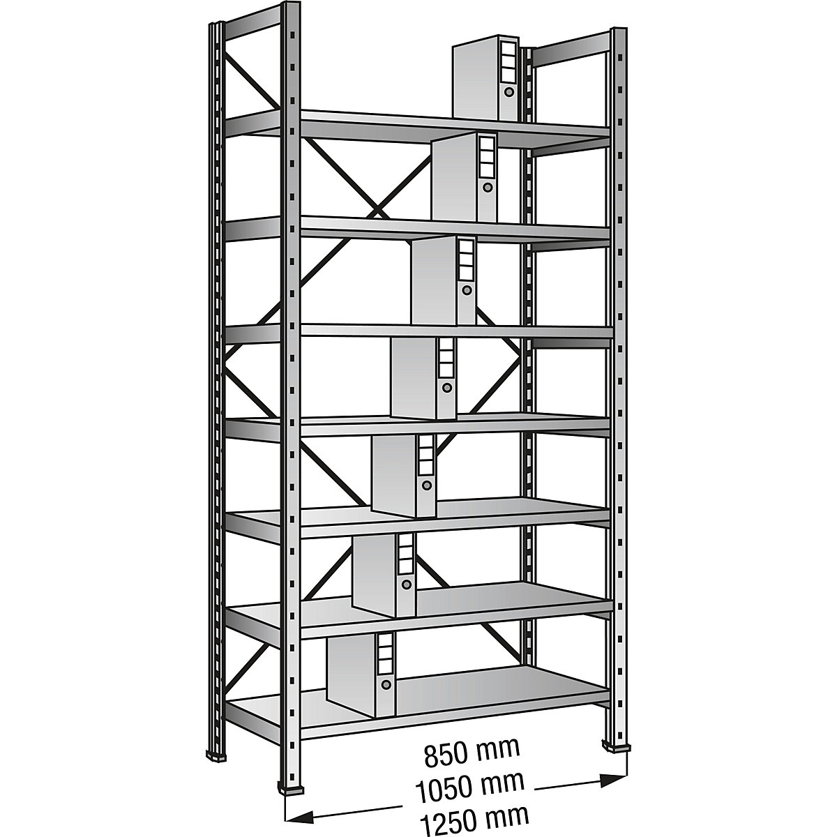 Scaffale a innesto per archivio, zincato, altezza 2640 mm, su un lato, largh. x prof. ripiano 800 x 300 mm, struttura di base-0