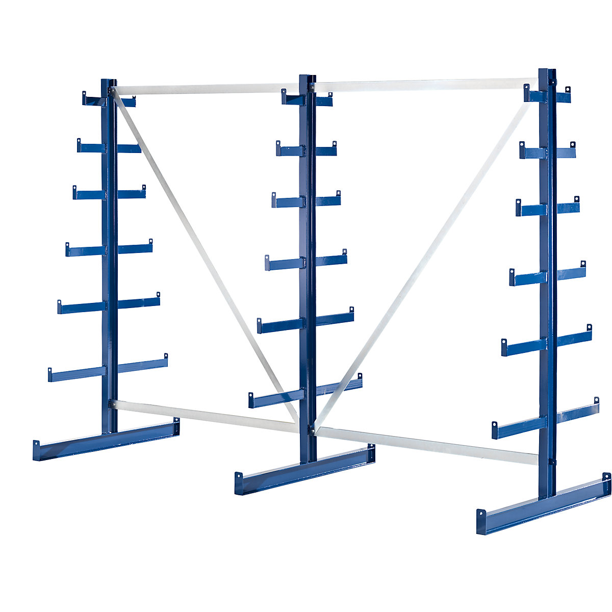 Scaffale con bracci a sbalzo di lunghezza decrescente dal basso verso l'alto – eurokraft pro, lunghezza scaffale 2700 mm, due lati utili, blu genziana-0