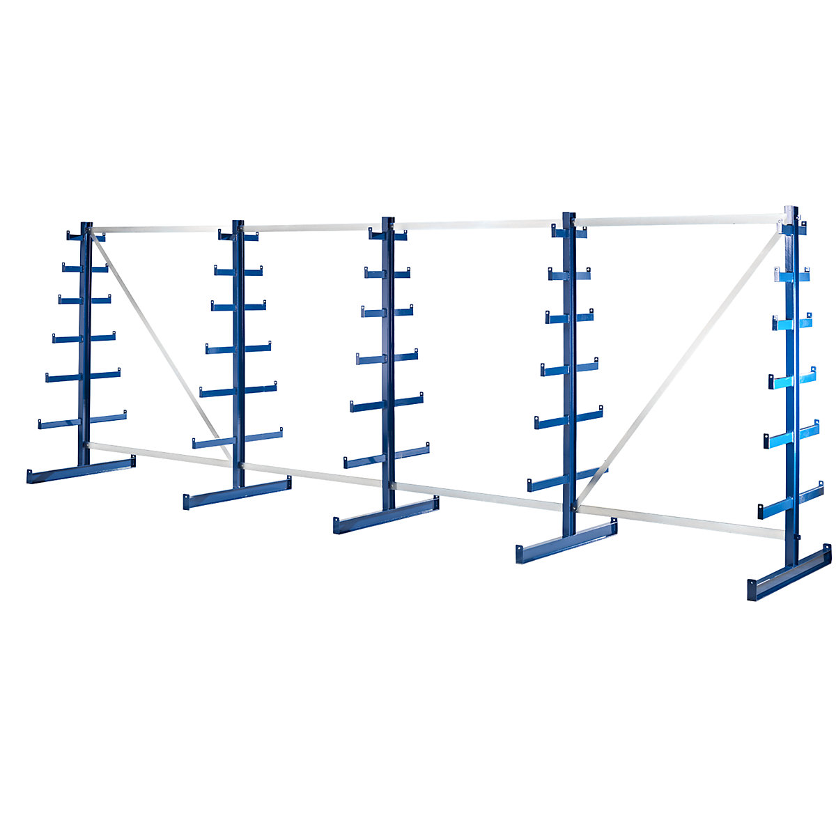 Scaffale con bracci a sbalzo di lunghezza decrescente dal basso verso l'alto – eurokraft pro, lunghezza scaffale 5400 mm, due lati utili, blu genziana-0
