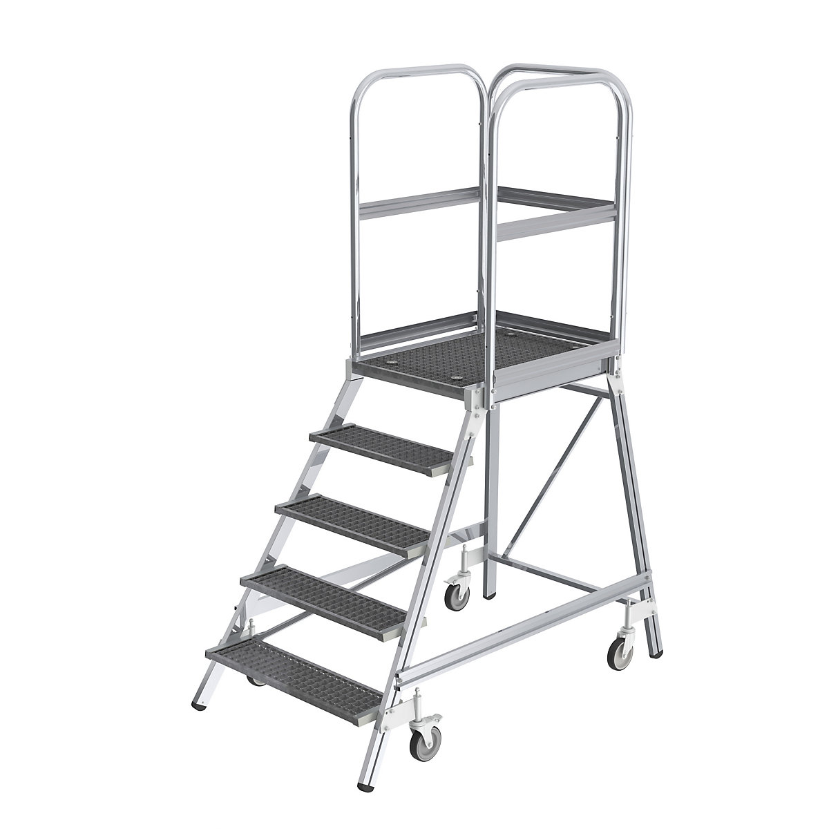 Scala a palchetto con salita su un lato – MUNK, piattaforma e gradini in griglia, 5 gradini incl. piattaforma-0