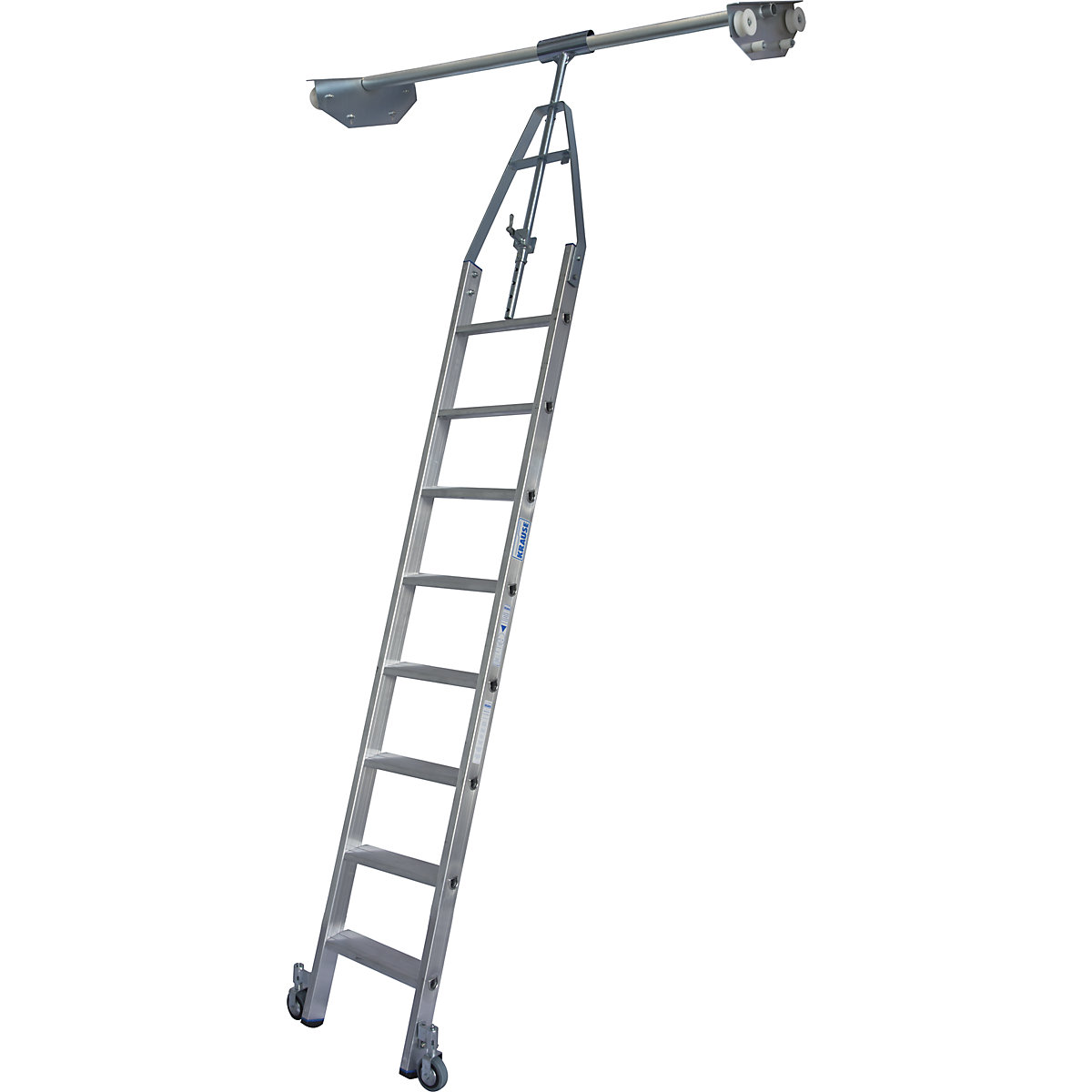 Scala a gradini per scaffalature – KRAUSE, scaffalatura doppia con sistema di scorrimento integrato per guide tubolari, 8 gradini-0