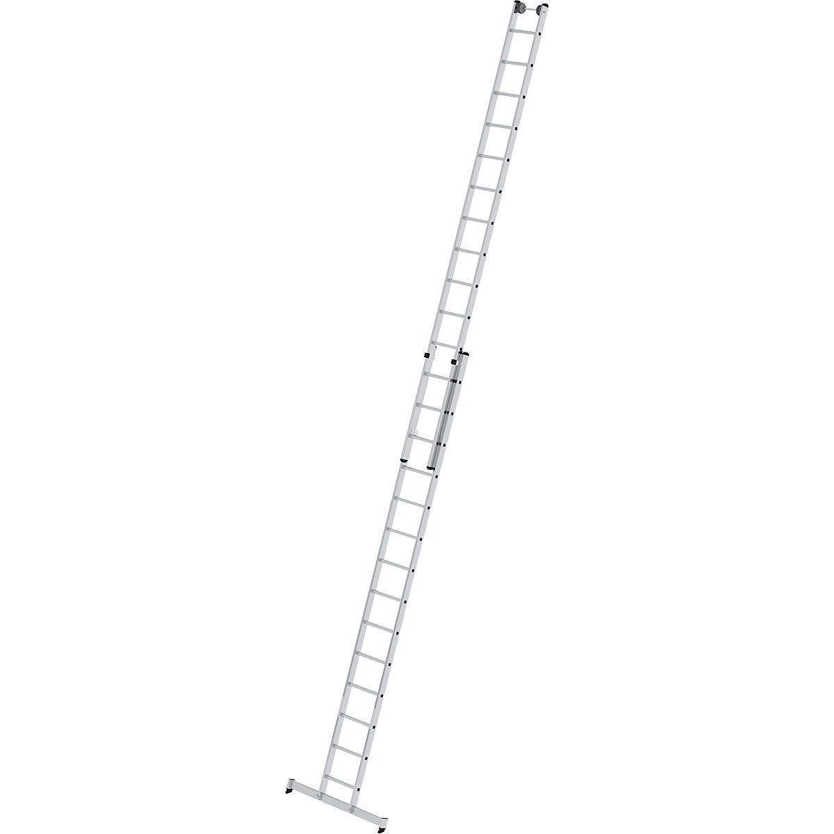 Scala d'appoggio regolabile in altezza – MUNK, scala scorrevole, 2 elementi, 2 x 14 pioli, con traversa nivello®-0