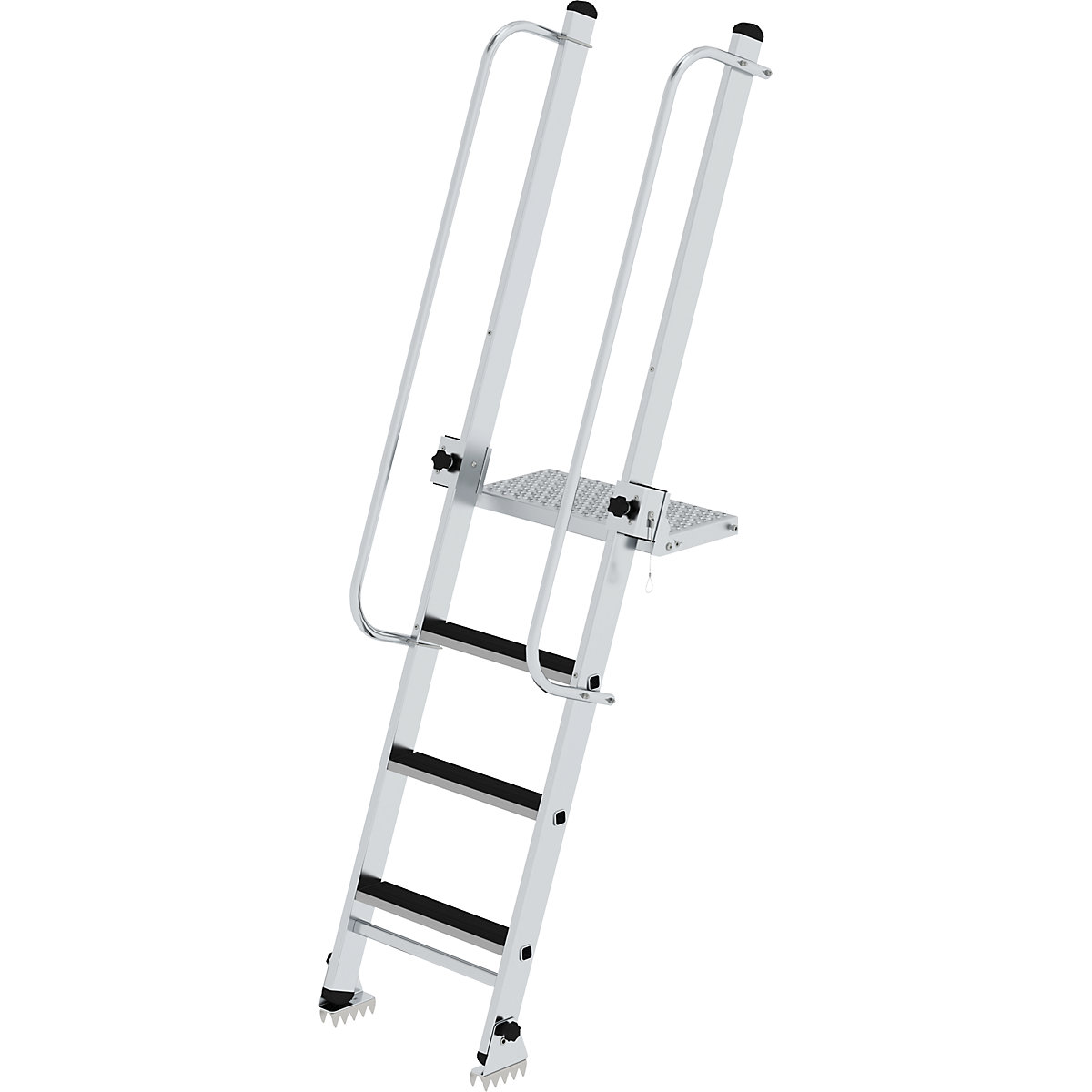 Scaletta per fondo fossa con gradini – MUNK, piattaforma flessibile e regolabile, 3 gradini, con corrimano-0