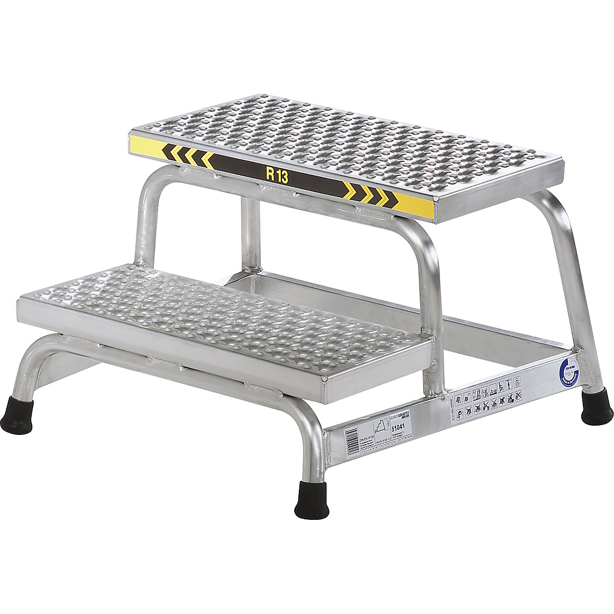 Scaletta di montaggio, antiscivolo R13 – eurokraft pro, piattaforma 550 x 300 mm, 2 gradini, largh. x prof. 700 x 650 mm-0