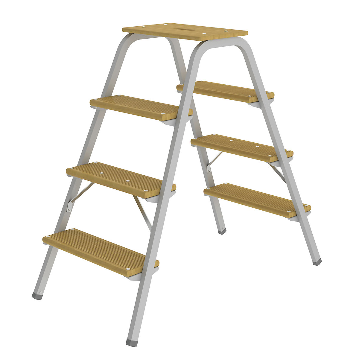 Scaletta in tubi d'acciaio con gradini in legno – MUNK, senza rotelle, 4 gradini incl. piattaforma-0