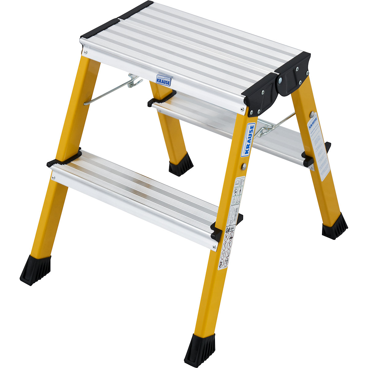 Scaletta pieghevole in alluminio – KRAUSE, con rotelle, 2 x 2 gradini, giallo-0