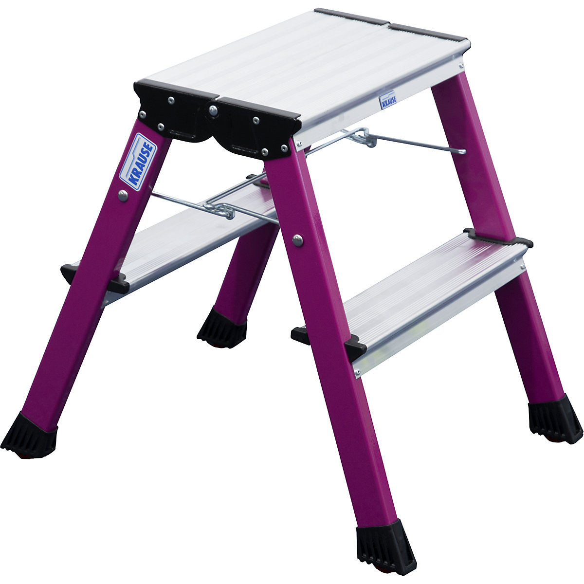 Scaletta pieghevole in alluminio – KRAUSE, con rotelle, 2 x 2 gradini, rosa-0