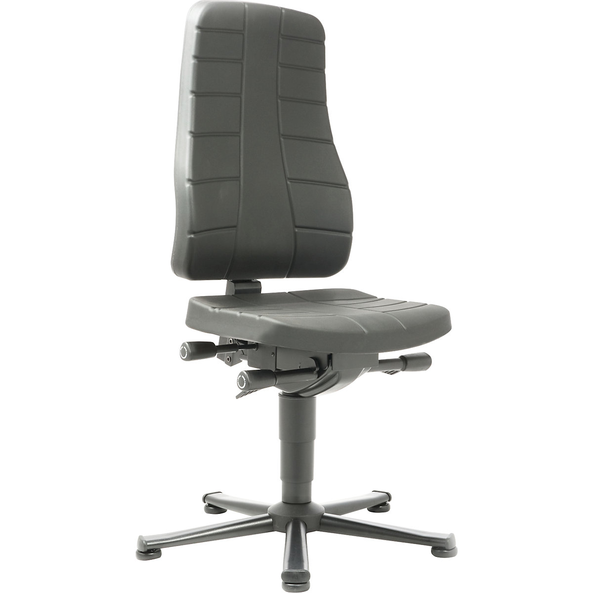 Scaun de lucru rotativ All-in-One – bimos, cu glisoare pentru podea, spumă PU, neagră-0