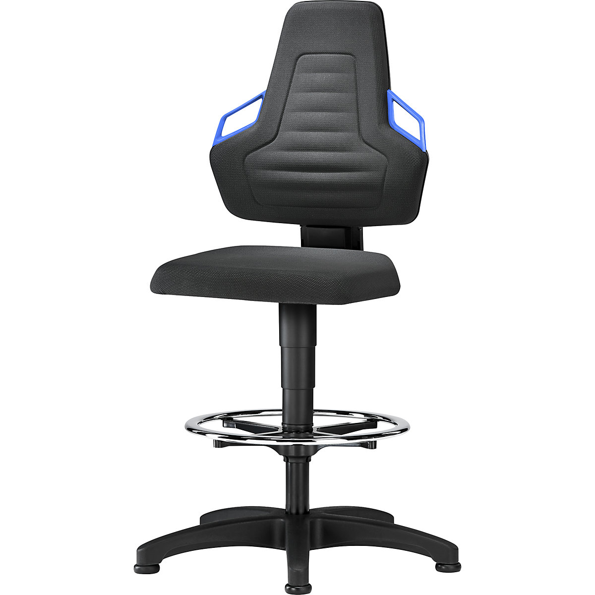 Scaun rotativ de lucru – bimos, cu mâner, cu glisoare pentru podea și inel de rezemare, Supertec-0