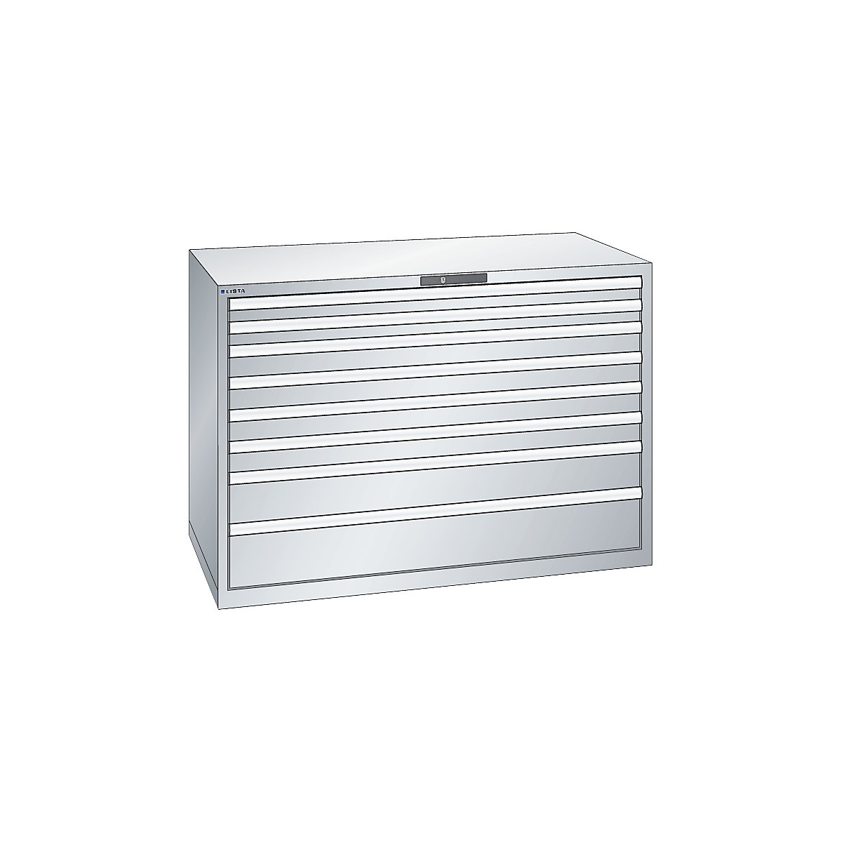 Schubladenschrank, Stahlblech LISTA, HxB 1000 x 1431 mm, 8 Schubladen, Tragkraft 200 kg, lichtgrau-1