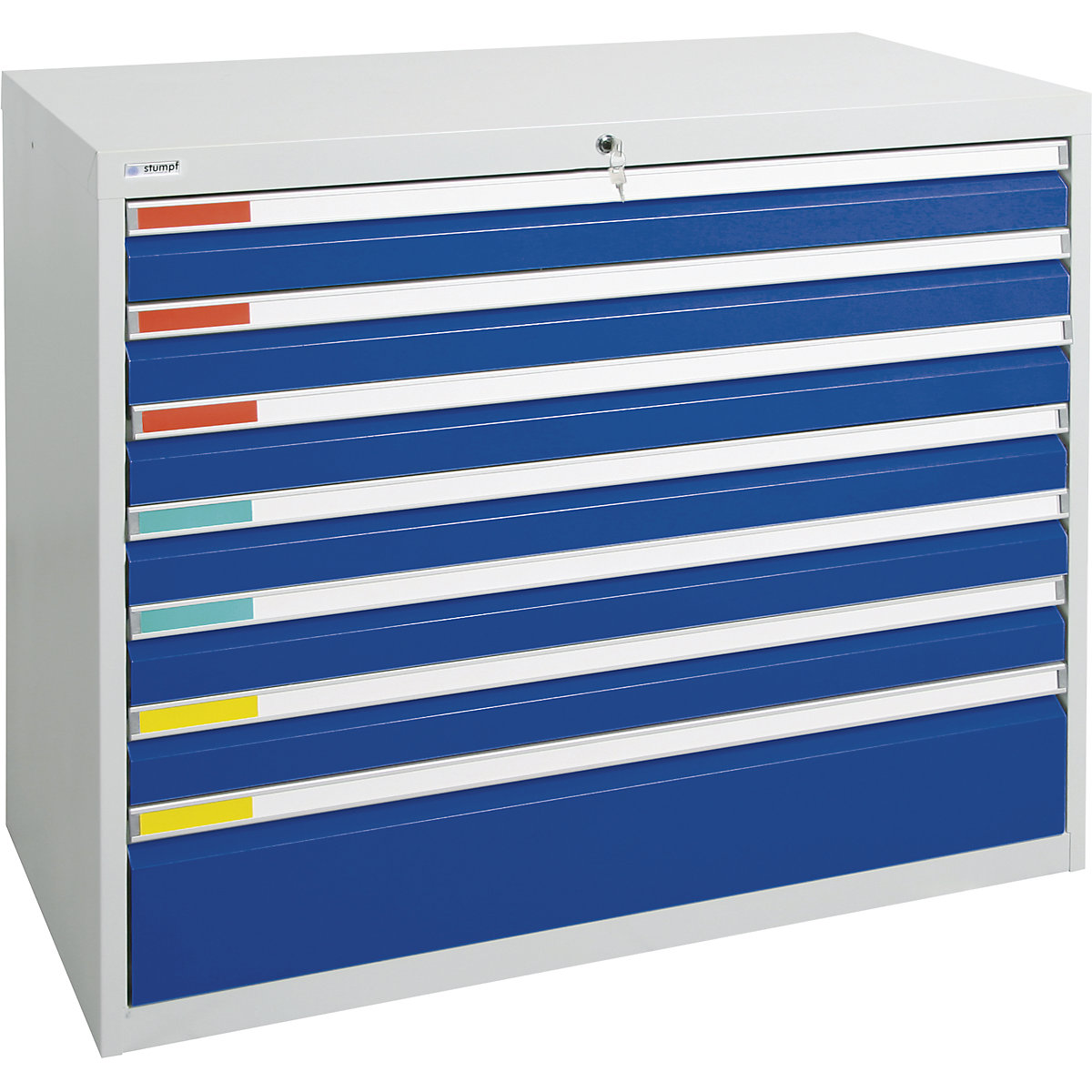 Schubladenschrank, Breite 1000 mm, 7 Schubladen, lichtgrau / enzianblau-0