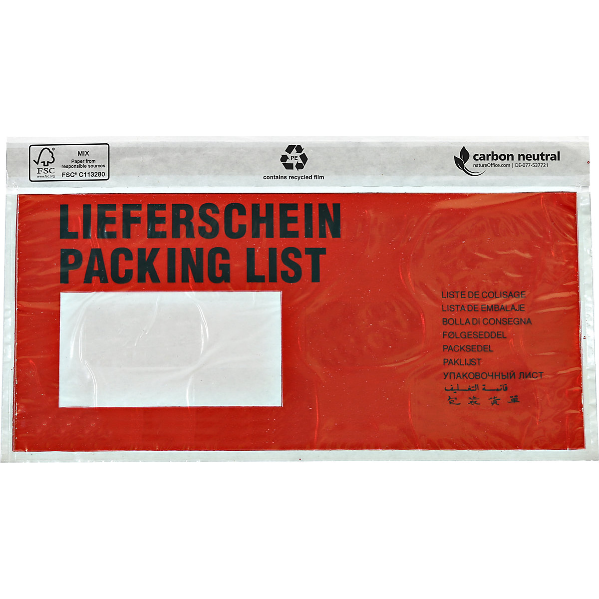 Document pouch, with FSC® certification, pack of 250, for long documents, printed with ''Packing list''-1