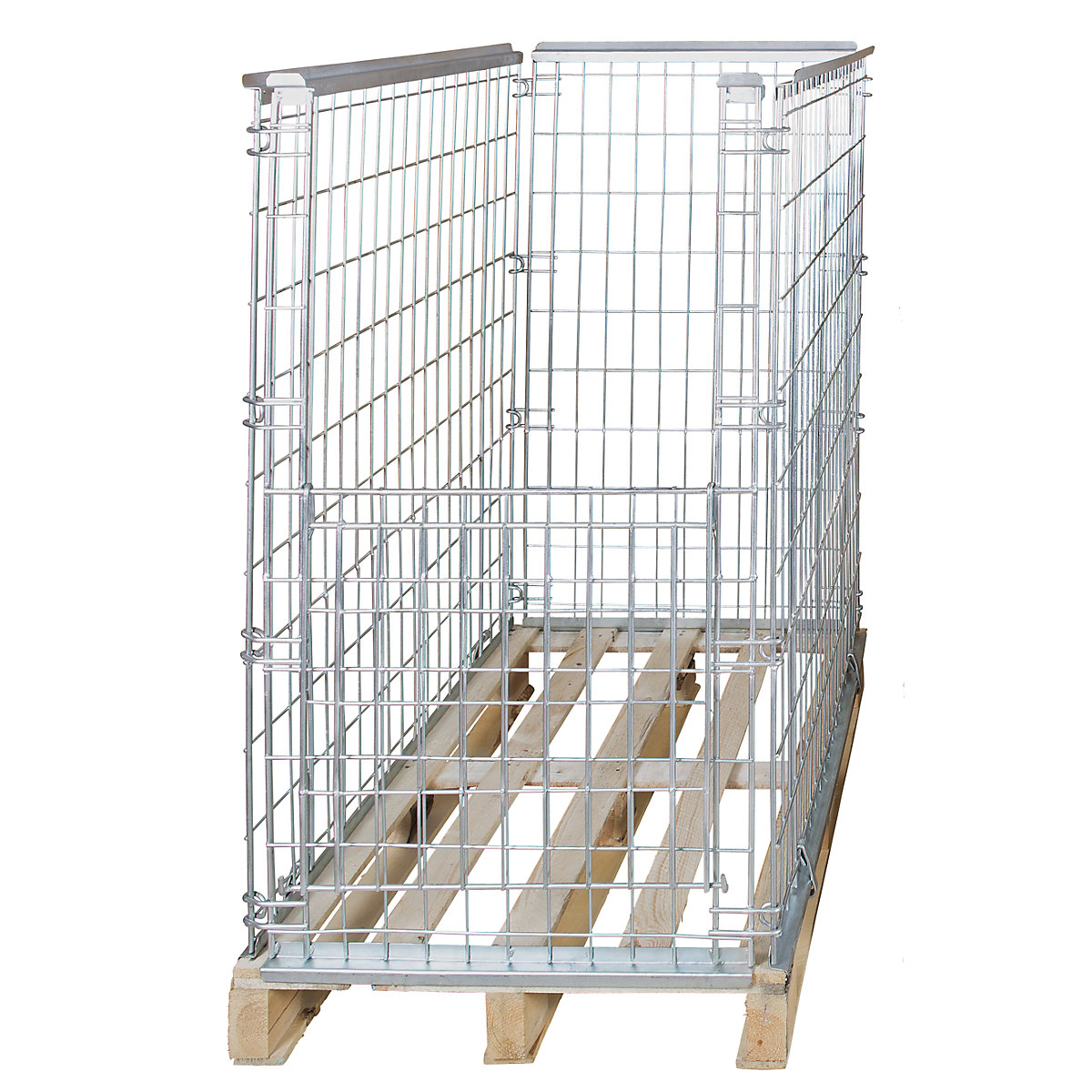Mesh stacking frame for EURO pallet, with drop gate on 1 front wall, effective height 1160 mm-1