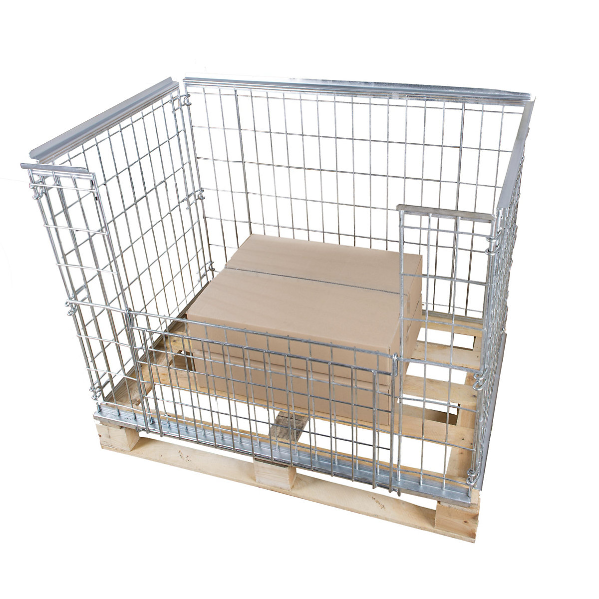 Mesh stacking frame for EURO pallet, with drop gate on 1 long side, effective height 1160 mm-1