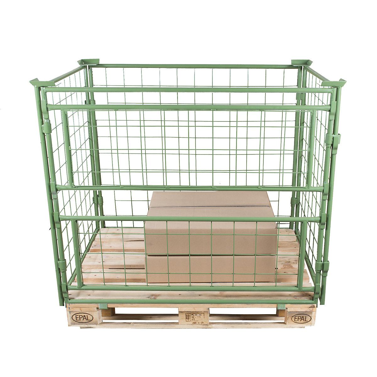 Pallet frame, effective height 1600 mm, for stacking, WxL 800 x 1200 mm, 1 long side with 2 parts, removable-1