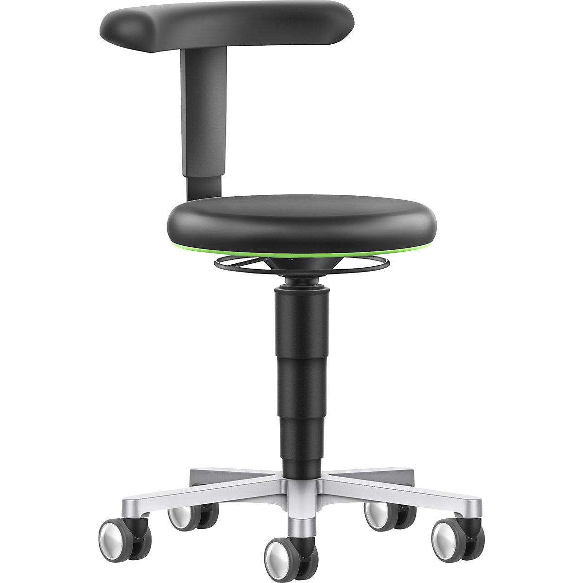 Sgabello da laboratorio con supporto flessibile – bimos, con rotelle, regolabile in altezza, anello verde-0