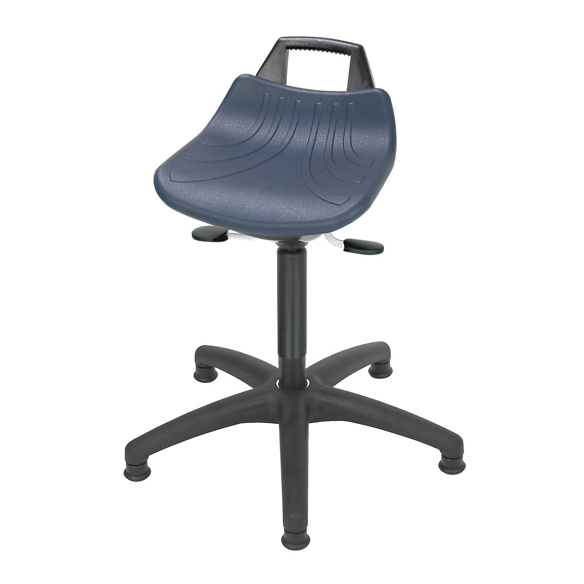 Sgabello da lavoro con altezza regolabile con pompa a gas, con piedini, sedile in PU espanso blu-0