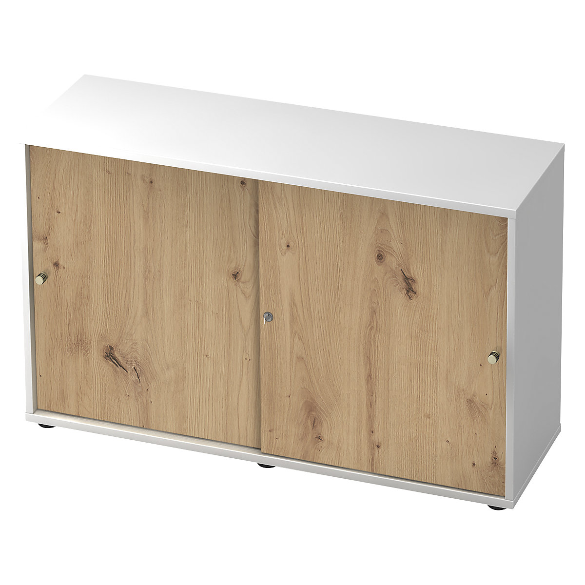 Armadio con ante scorrevoli – eurokraft pro, 1 ripiano, parete divisoria, bianco / rovere nodato-0