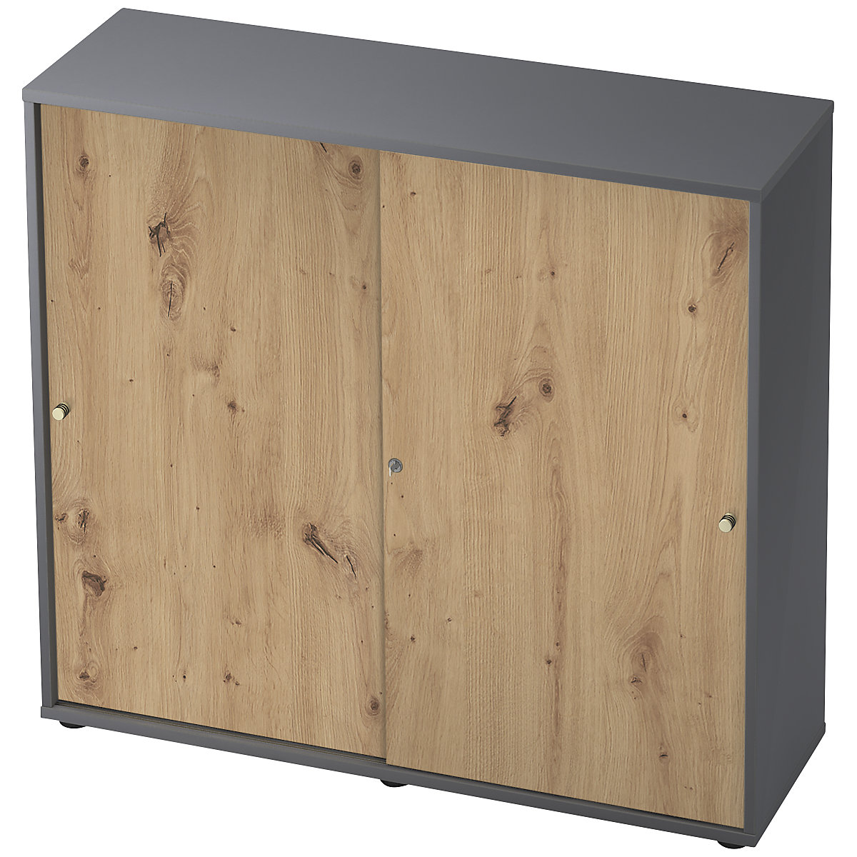 Armadio con ante scorrevoli – eurokraft pro, 2 ripiani, parete divisoria, grafite / rovere nodato-0