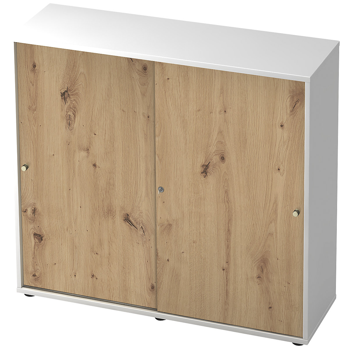 Armadio con ante scorrevoli – eurokraft pro, 2 ripiani, parete divisoria, bianco / rovere nodato-0