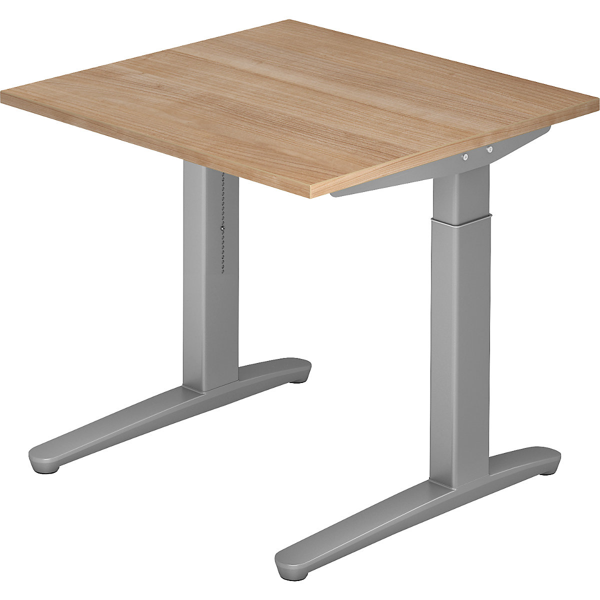 Scrivania con basamento a C ANNY – eurokraft pro, regolabile in altezza 650 – 850 mm, larghezza 800 mm, simil-noce / alluminio brillante-0