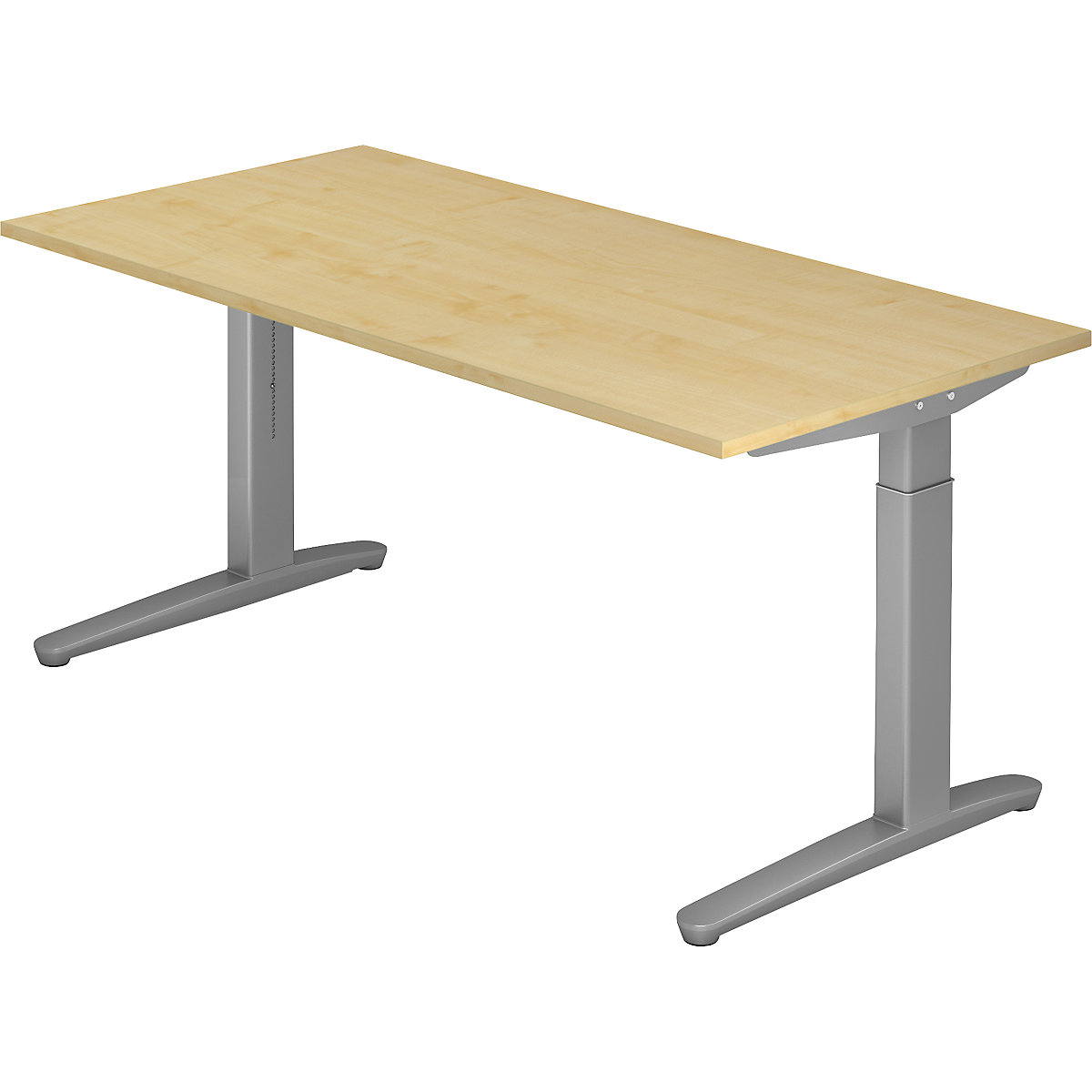 Scrivania con basamento a C ANNY – eurokraft pro, regolabile in altezza 650 – 850 mm, larghezza 1600 mm, simil-acero / alluminio brillante-0