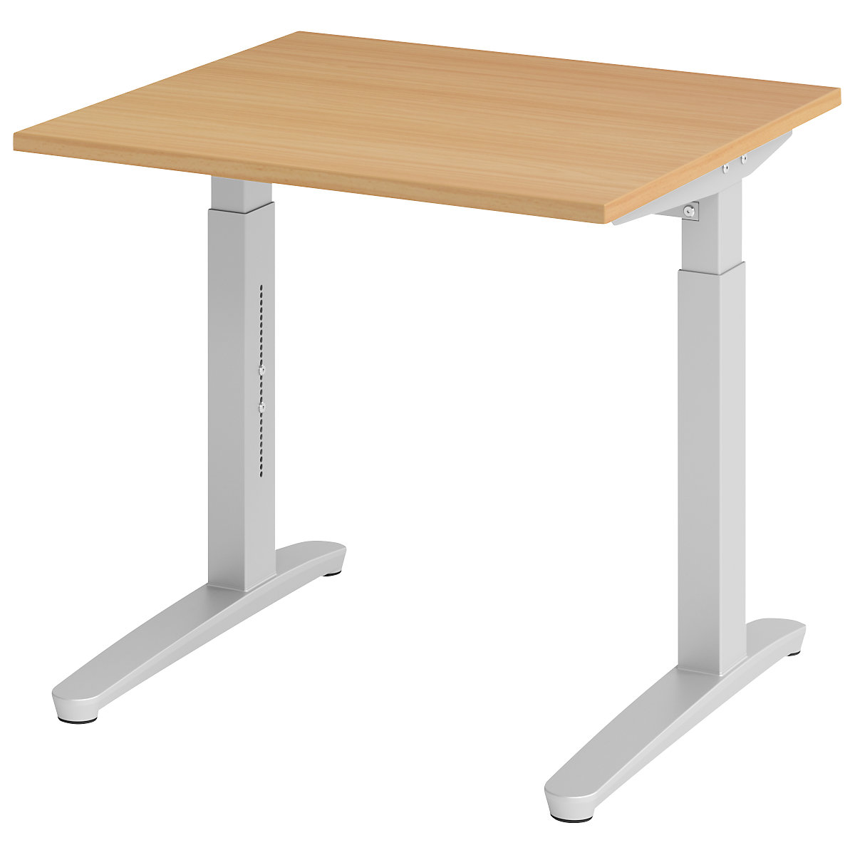 Scrivania con basamento a C ANNY – eurokraft pro, regolabile in altezza 650 – 850 mm, larghezza 800 mm, faggio / alluminio brillante-0