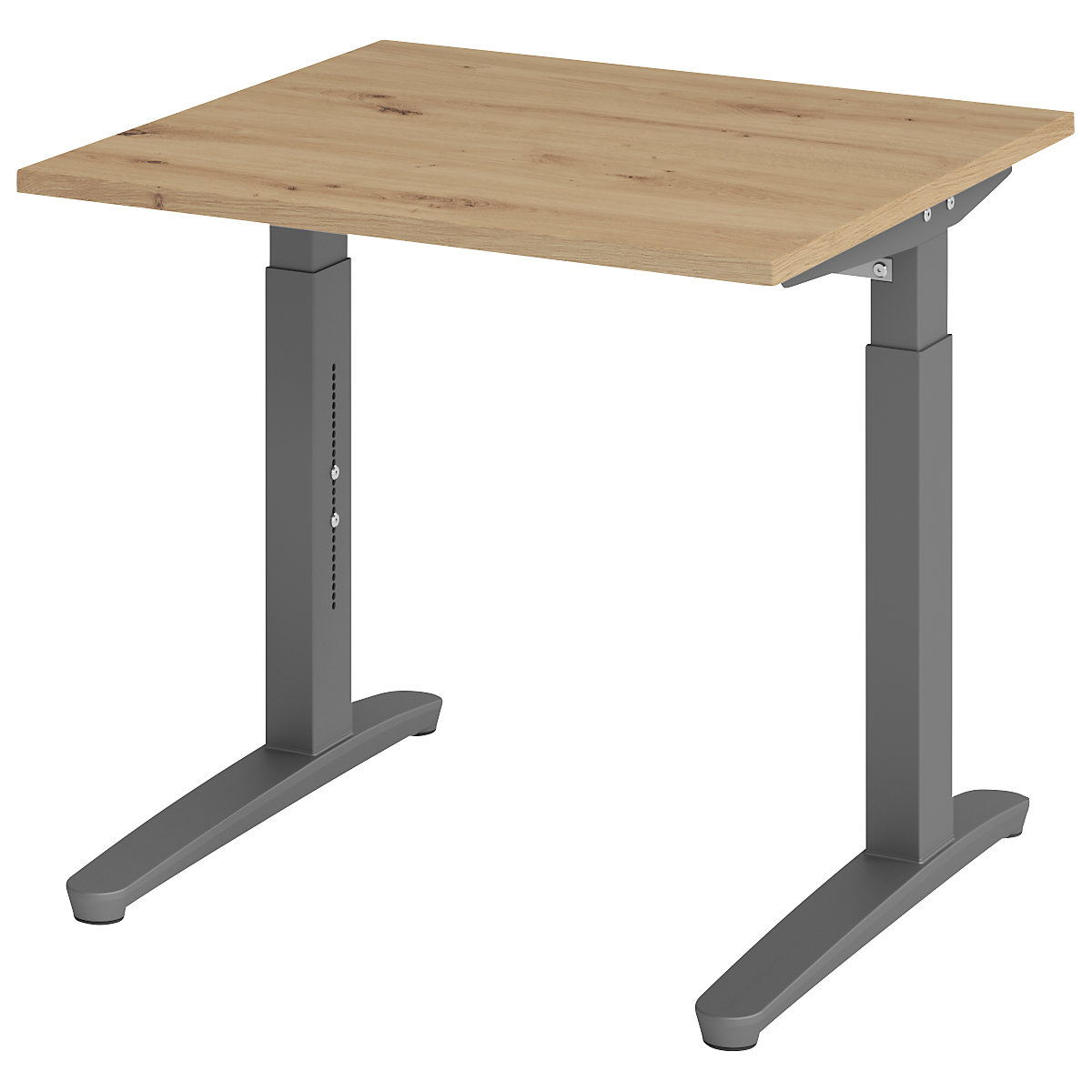 Scrivania con basamento a C ANNY – eurokraft pro, regolabile in altezza 650 – 850 mm, larghezza 800 mm, rovere nodato / grafite-0