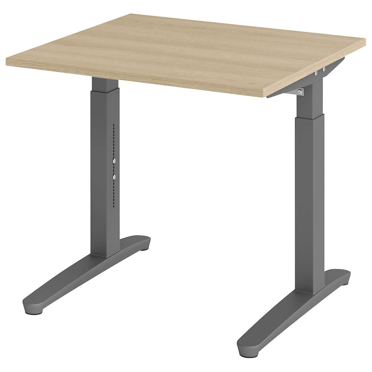 Scrivania con basamento a C ANNY – eurokraft pro, regolabile in altezza 650 – 850 mm, larghezza 800 mm, quercia / grafite-0