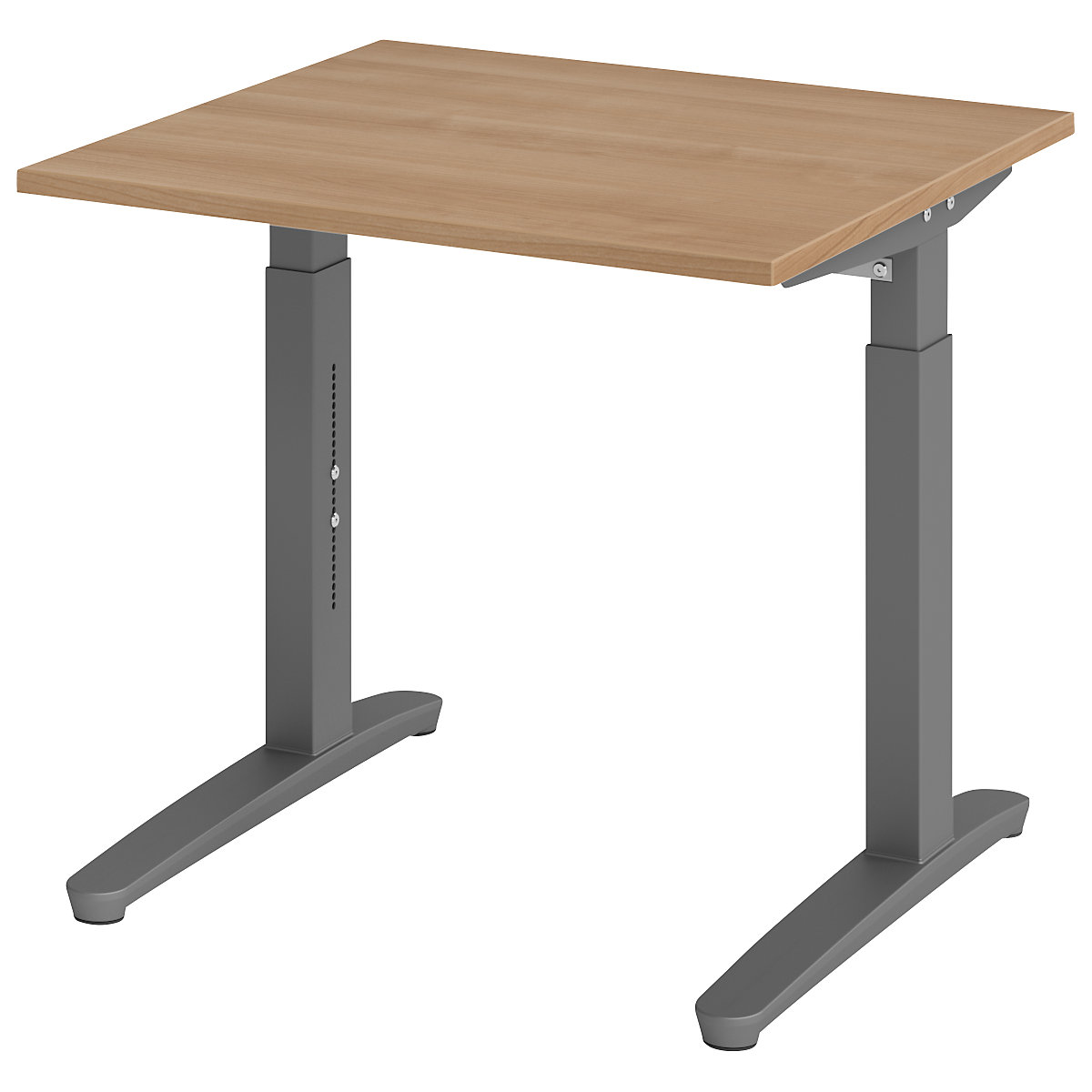 Scrivania con basamento a C ANNY – eurokraft pro, regolabile in altezza 650 – 850 mm, larghezza 800 mm, simil-noce / grafite-0