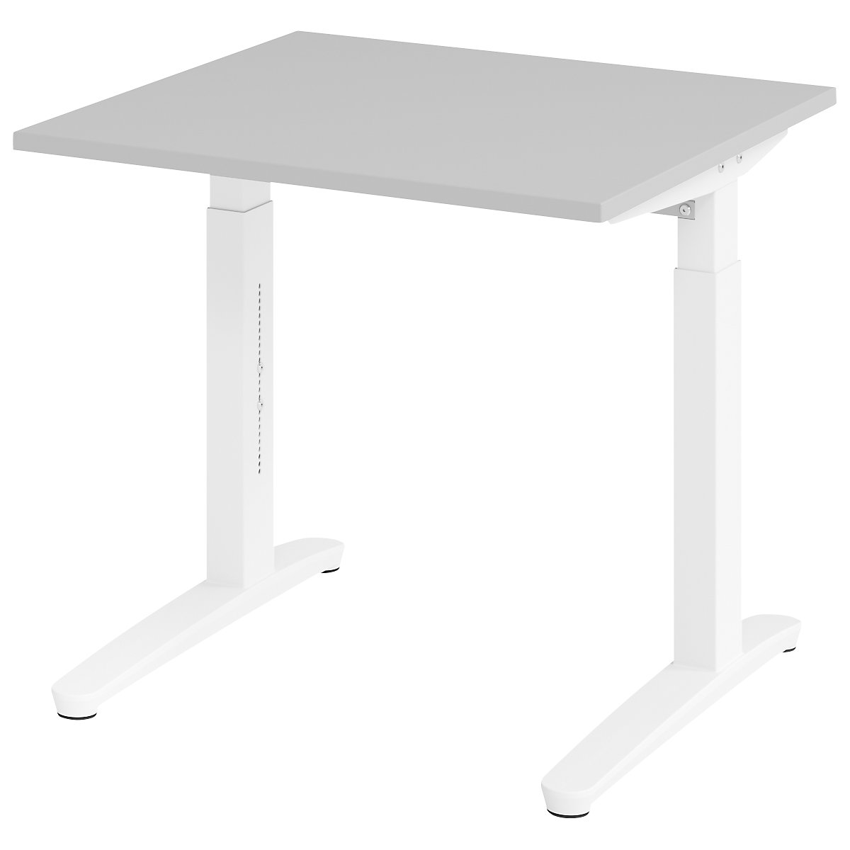 Scrivania con basamento a C ANNY – eurokraft pro, regolabile in altezza 650 – 850 mm, larghezza 800 mm, grigio chiaro / bianco-0