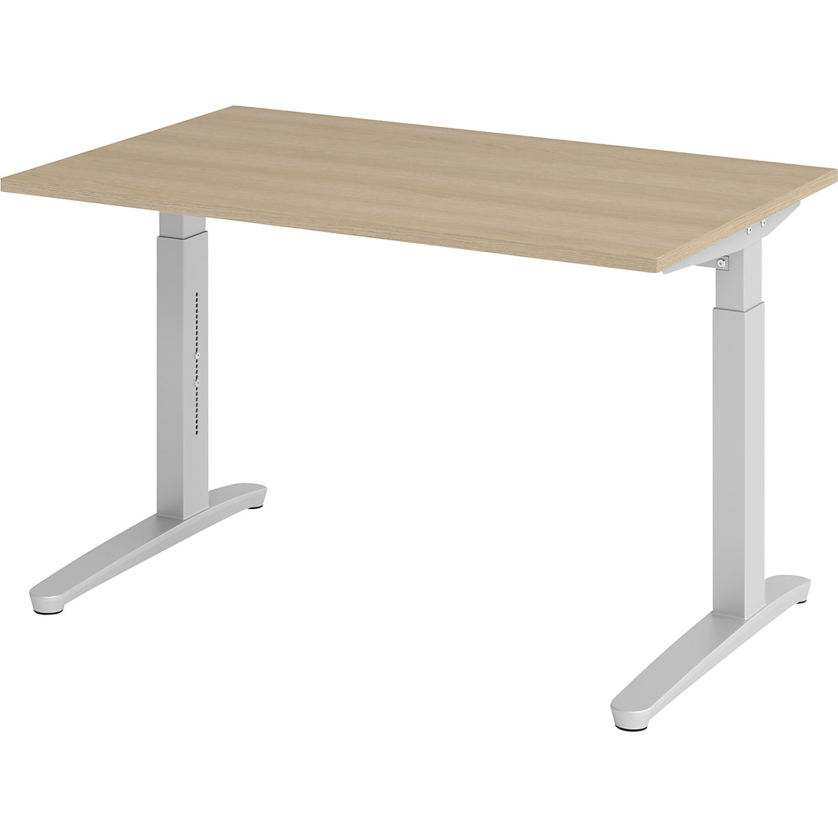 Scrivania con basamento a C ANNY – eurokraft pro, regolabile in altezza 650 – 850 mm, larghezza 1200 mm, quercia / alluminio brillante-0