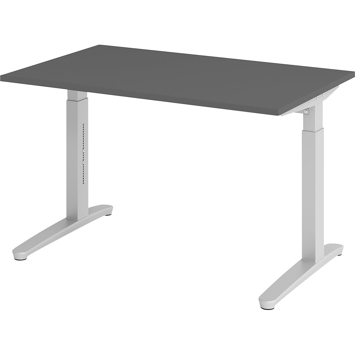 Scrivania con basamento a C ANNY – eurokraft pro, regolabile in altezza 650 – 850 mm, larghezza 1200 mm, grafite / alluminio brillante-0