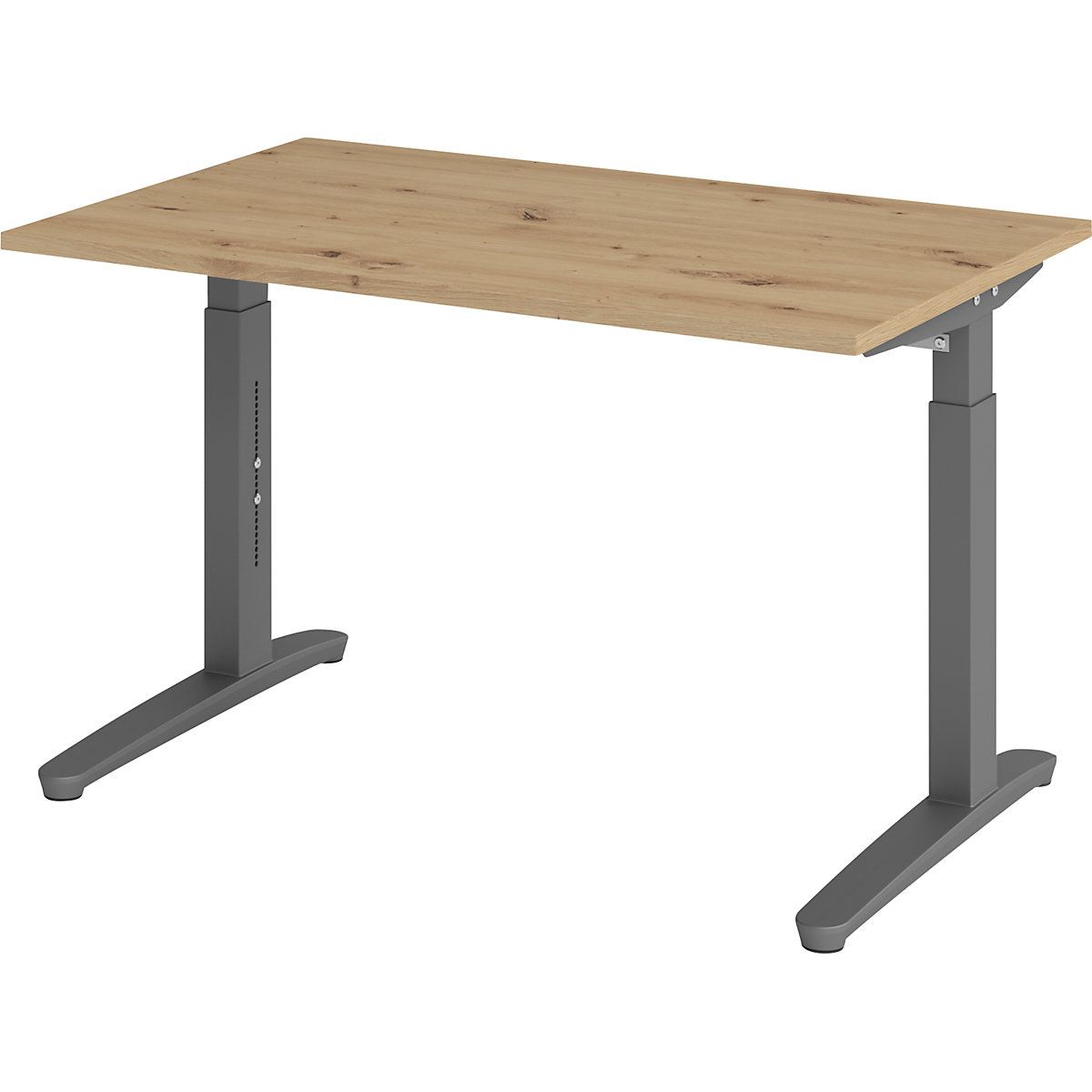 Scrivania con basamento a C ANNY – eurokraft pro, regolabile in altezza 650 – 850 mm, larghezza 1200 mm, rovere nodato / grafite-0