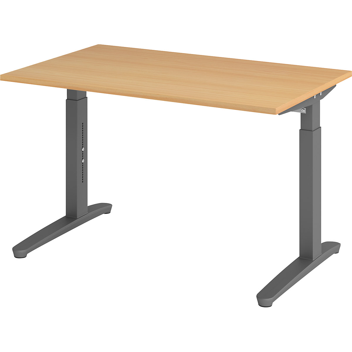 Scrivania con basamento a C ANNY – eurokraft pro, regolabile in altezza 650 – 850 mm, larghezza 1200 mm, faggio / grafite-0