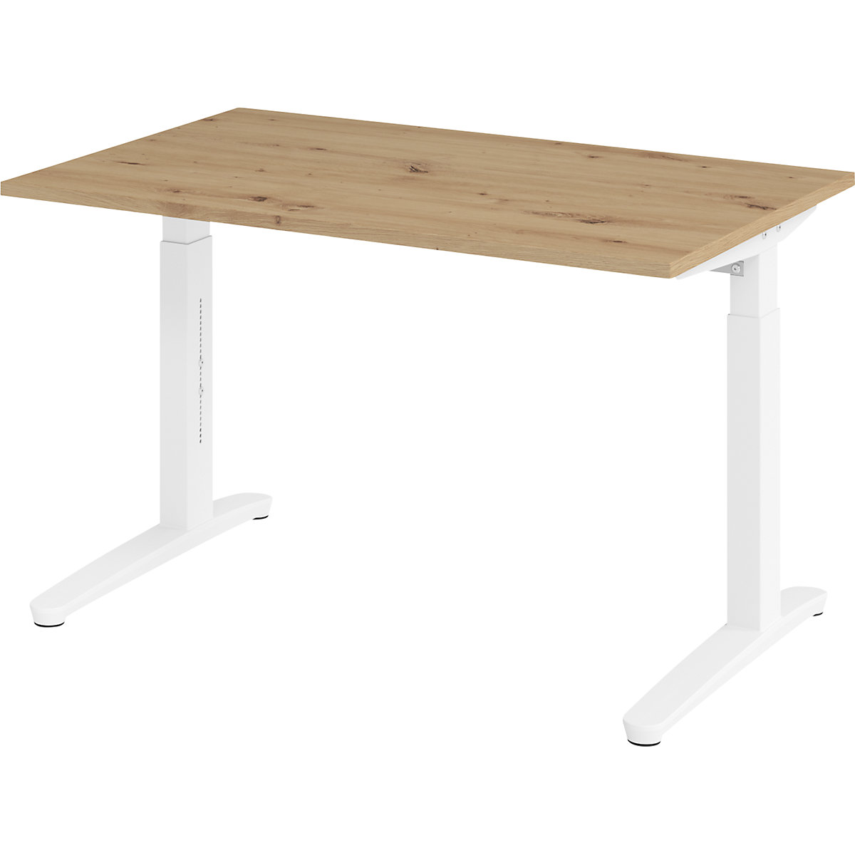 Scrivania con basamento a C ANNY – eurokraft pro, regolabile in altezza 650 – 850 mm, larghezza 1200 mm, rovere nodato / bianco-0
