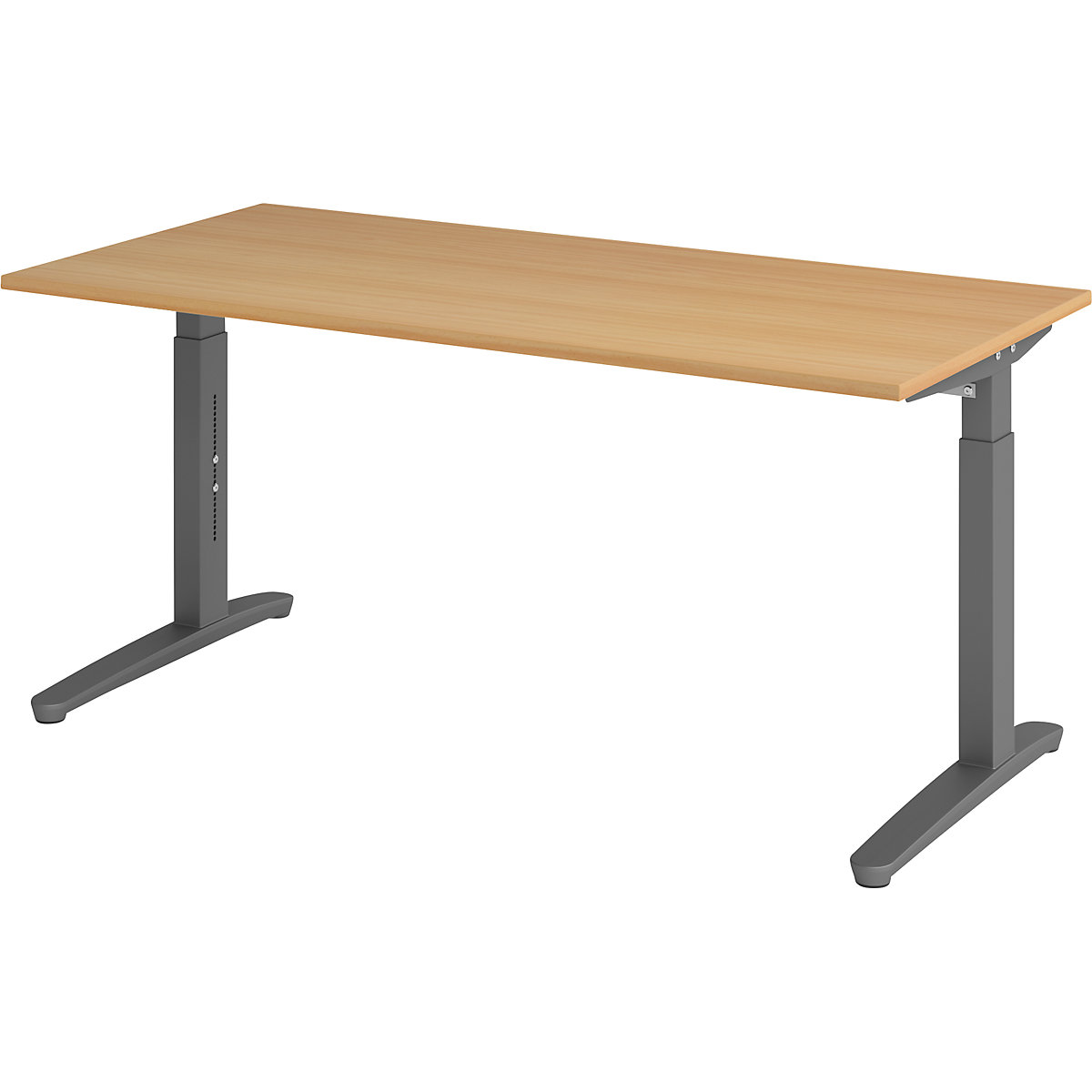 Scrivania con basamento a C ANNY – eurokraft pro, regolabile in altezza 650 – 850 mm, larghezza 1600 mm, faggio / grafite-0
